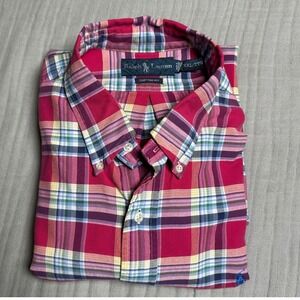 Ralph Lauren Plaid Button Down Shirt Long Sleeve Custom Fit XXL red pink blue
